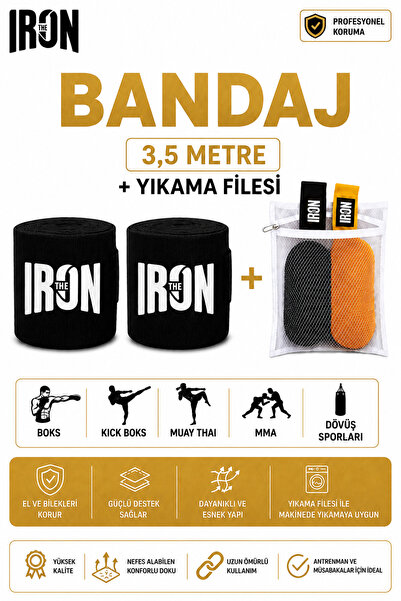 THE IRON Boks, Kick Boks, Muay Thai, MMA ve Dövüş Sporları Bandajı + Yıkama F...