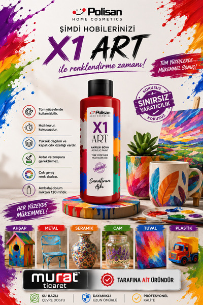 Polisan X1 Art Multisurface Akrilik Hobi Boyası 120ml - Barut 0096