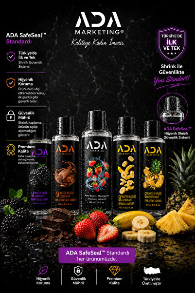 Ada Marketing Yenilebilir Kayganlaştırıcı Jel 5li Set 150 ml Çilek Çikolata Ananas Böğürtlen Muz