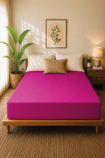 Karden Flower Cearșaf elastic premium din jerseu fucsia, 100% bumbac pieptăna...