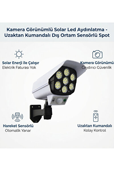 borayris Kamera Görünümlü Solar Led Aydınlatma - Uzaktan Kumandalı Dış Ortam Sensörlü Spot