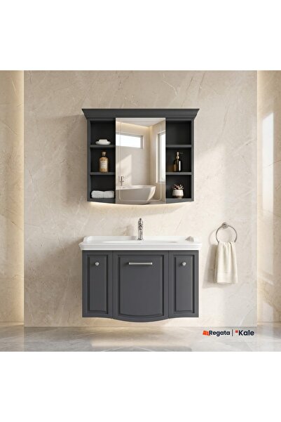 KALE Arte+ 80 Cm Mat Antrasit Banyo Dolabı Takımı (Krom Kulp)