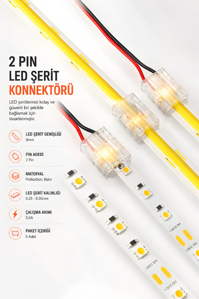 Nexo 8mm COB+SMD Şerit+Kablo Bağlantı Konnektörü (5 adet)
