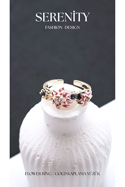 Serenity Enamel Floral Gold Plated Ring02