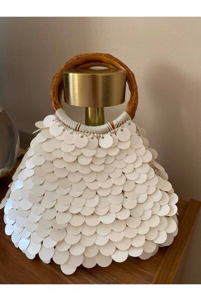 zeynhobi aksesuar Cream Sequined Handmade Bag