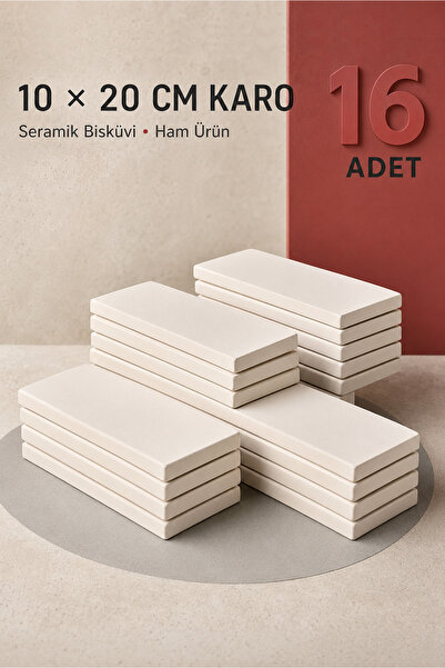 Ref-San 10x20cm Karo - Seramik Bisküvi 16'lı (Ham Ürün)