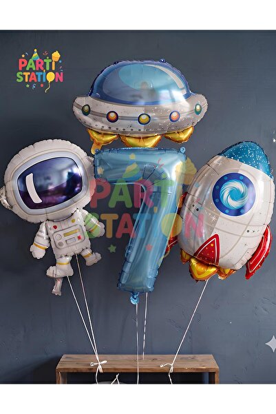 Parti Station Uzay Astronot Uzay Gemisi Roket 7 Yaş Balon Set Uzay Astronot K...