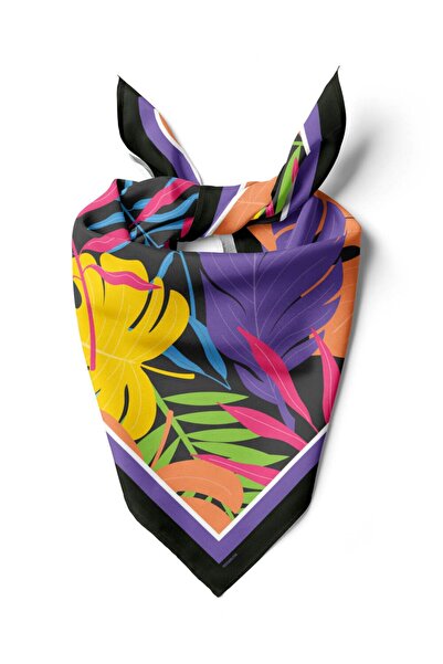 Vissona Violla C78 Kadın Mavi Yaprak Desenli 50x50 Bandana HYL DG01692-22