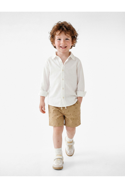 Koton Cotton Patterned Gabardine Shorts with Tie Waist