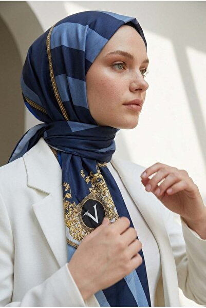 Vissona %100 Saf İpek Şal İnce Saten Vual Dokuma Şerit Ve Varak Desenli Saks ...