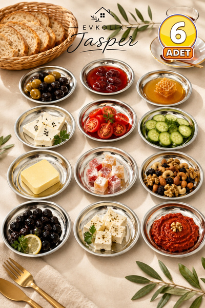 JASPER 6'lı Çerezlik Ve Kahvaltılık Dekoratif Paslanmaz Çelik 12 Cm Sunum Tabağı