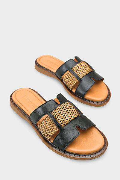 Capone Outfitters كايلا جلد أصلي حذاء نسائي بكعب مسطح من القش شبشب