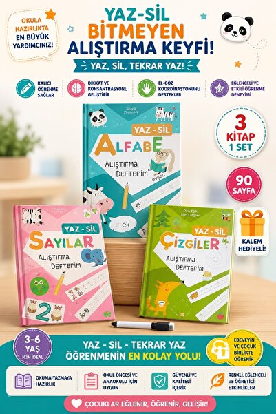 Kida Yayıncılık Okul Öncesi Yaz Sil Alfabe-Çizgiler-Sayılar Alıştırma Defteri...