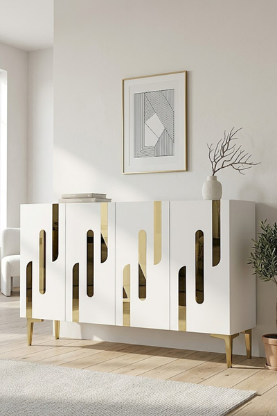 CENEYRA KA1229BG ECE Konsol ve Tv Sehpası Beyaz-Gold 120cm