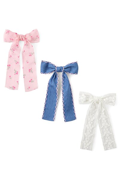 The Children's Place مشبك شعر على شكل فيونكة مزخرفة بالزهور للبنات، عبوة من 3...