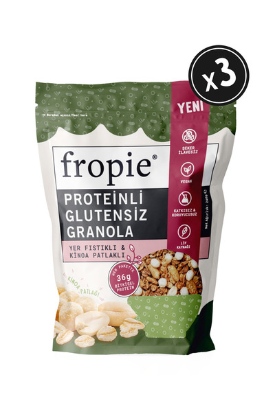 FROPİE Glutensiz Protein Granola - Yer Fıstıklı ve Kinoa Patlaklı 240 gr x3