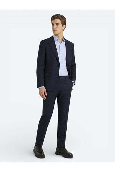 Kip Navy Blue Straight Modern Fit Wool Blended Suit