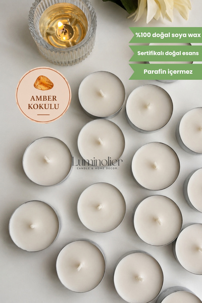 Luminolier 10 Adet Amber Kokulu Tealight Soya Mum – %100 Doğal, Vegan, Kurşun...