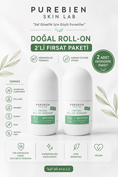 purebien skin lab Doğal Roll On Deodorant Kadın 2'li Fırsat - Alüminyum Klora...