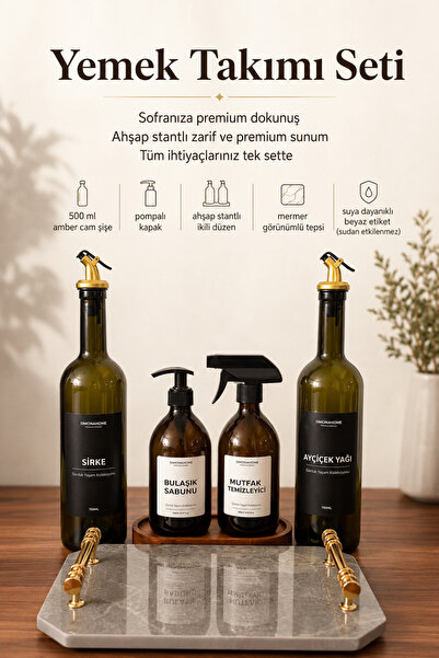 Simona Home Dinnerware Set Wooden Stand Set Marble Tray Sunflower Oil Bottle ...