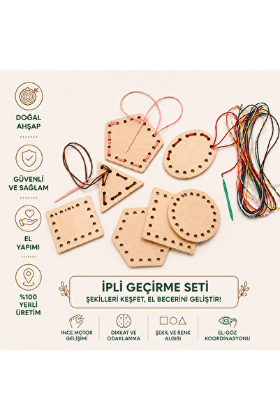 Montessori Gemisi Montessori Geometric Shapes Stringing Set |   Wooden Rope T...