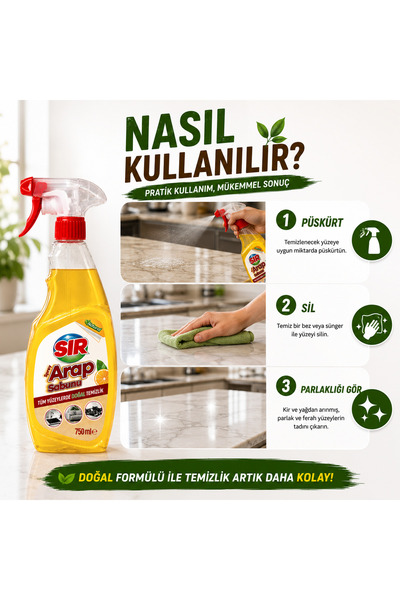 Sır Sıvı Arap Sabunu Sprey Tüm Yüzeylerde Pratik Doğal Temizlik 750 ML