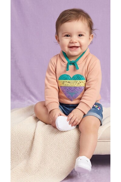 iza Girls Sweatshirt with Hoodie in Peach | Snug & Stylish