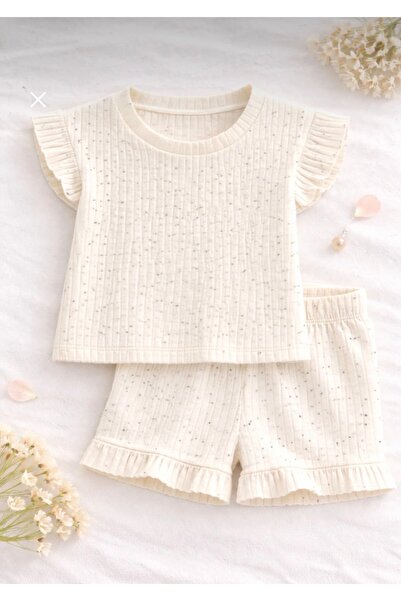 TAYO BABY Girl's Stone Detailed Corduroy Shorts Set Black-Pink-Cream Two-Piec...