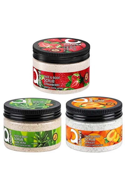 Ostwint Pachet de 3 scrub exfoliant pentru față și corp cu căpșuni, caise, al...