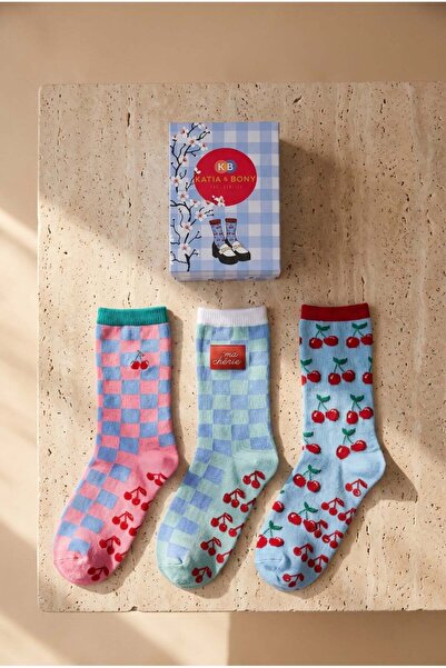 BONY SOCKS Devojčice, 3-pak čarapa u kutiji sa motivom trešnje Sa deznom
