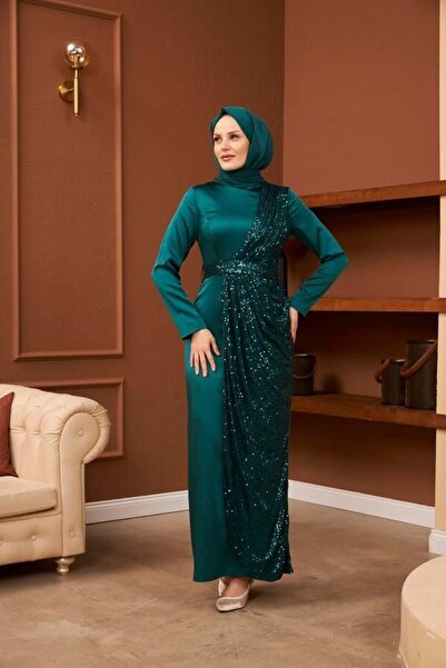 MODA PUL PAYET DETAYLI SATEN ABİYE