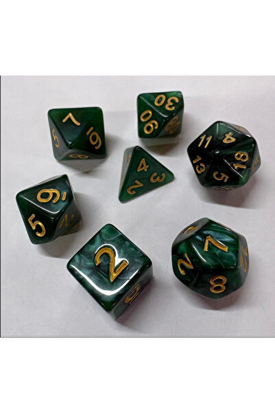 zerzembe DND EPOKSİ Frp Zar Seti 7li Set Dnd Zarı Dungeons And Dragons Masaüstü Oyun Zarı YEŞİL MERMER