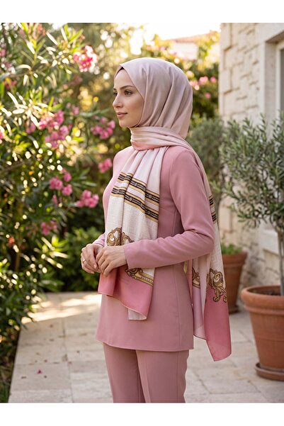 Vissona %100 Saf İpek Şal İnce Saten Vual Dokuma Barok Desenli 90x210 Şal