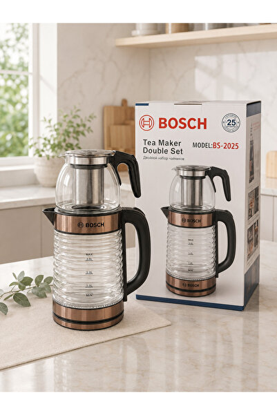 Bosch Bakır Burgu Model Cam Elektrikli Kettle 2.0 L – Bakır Renk Cam Su Isıtı...