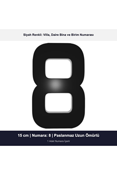 Demiraslan Ticaret 15 cm Yapışkanlı Siyah Villa ve Daire Numarası No 8 - Pasl...