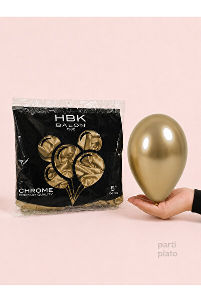 HBK Balon 5 İnç Krom Altın (Gold) Lateks Balon (100'lü Paket) - Dekorasyonunu...