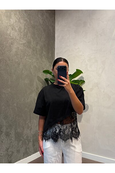 Burce Online Dantelli Siyah Bluz