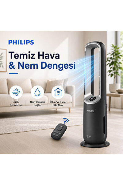 Philips 70 m² Yapay Zekalı Isıtma Soğutma HEPA Filtreli Nemlendiricili Hava T...