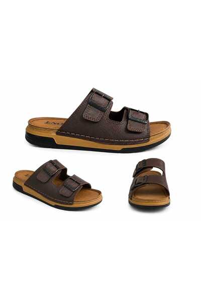 Enova KorayShoes Erkek Ortopedik Çift Monta Taban Ayarlı Tokalı Dikişli Şık Ev Dışarı Deri(SUNİ) Terlik