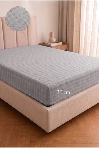 Miabella Home 100% Cotton Textured Double Fitted Sheet Soft-Textured Single F...