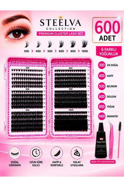 Genel Markalar Takma Kirpik 600 Adet Kirpik Seti Kitap Model 30-40-50-60-80-100 D Farklı Boylar Hediye Eyelinerla