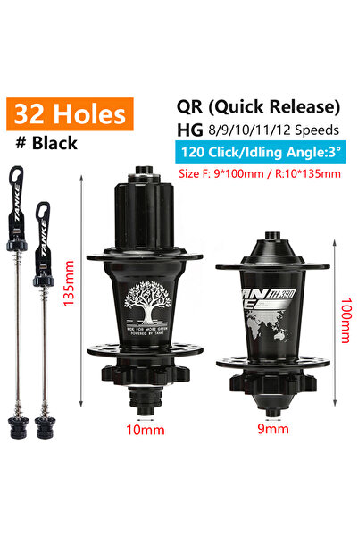 Choice 32H Black QR TANKE 120 Click Hub 6 Bearing MTB Mountain Bike Hub Front...