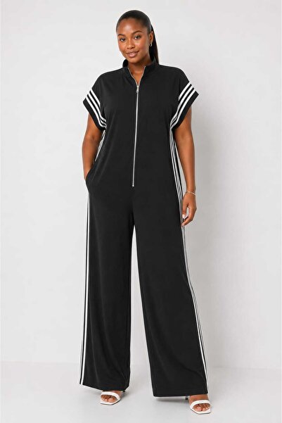 HANIQA Sleeveless Stripe Detailed Zippered Jumpsuit