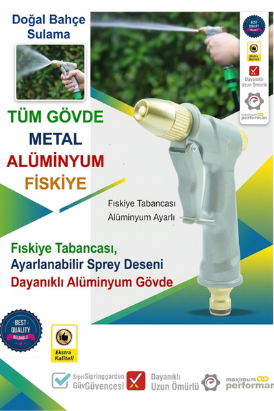 KL HOME TÜM GÖVDE ALUMİNYUM AYARLI SULAMA FİSKİYE TABANCASI BAHÇE ÇİÇEK BALKON