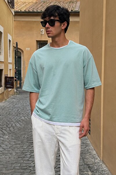 Madmext Oversize Men's Green T-Shirt 4978