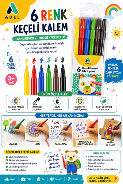 Besay Toys مجموعة أقلام أديل ذات الرأس اللباد 6 قطع 222 0222 001