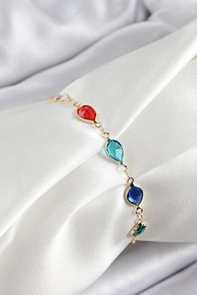 Inure Jewelry Brass Gold Color Mixed Color Drop Zircon Stone Women's Bracelet