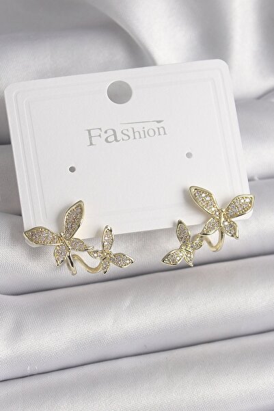 Inure Jewelry Brass Gold Color Zircon Stone Butterfly Model Women's Earrings