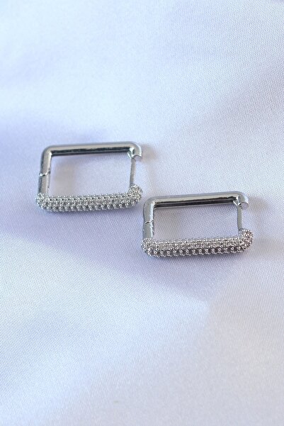 Inure Jewelry أقراط فضية اللون مربعة الشكل من حجر الزركون النحاسي للنساء