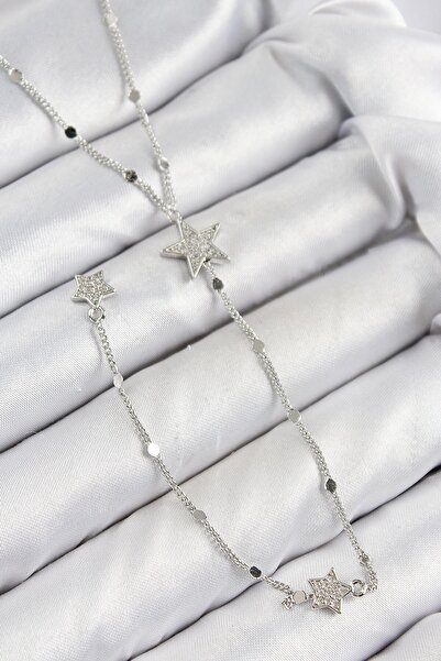 Inure Jewelry Brass Zircon Stone Star Model Silver Color Y Necklace